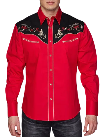 Avalon Men's Embroidery Western Red Shirts