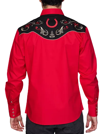 Avalon Men's Embroidery Western Red Shirts