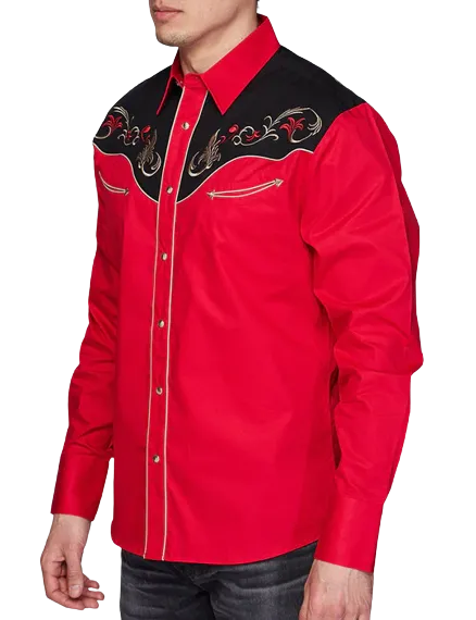 Avalon Men's Embroidery Western Red Shirts