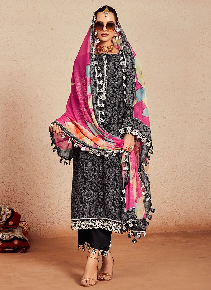 Black And Pink Multicoloured Dori Work Pakistani Salwar Kameez Suit