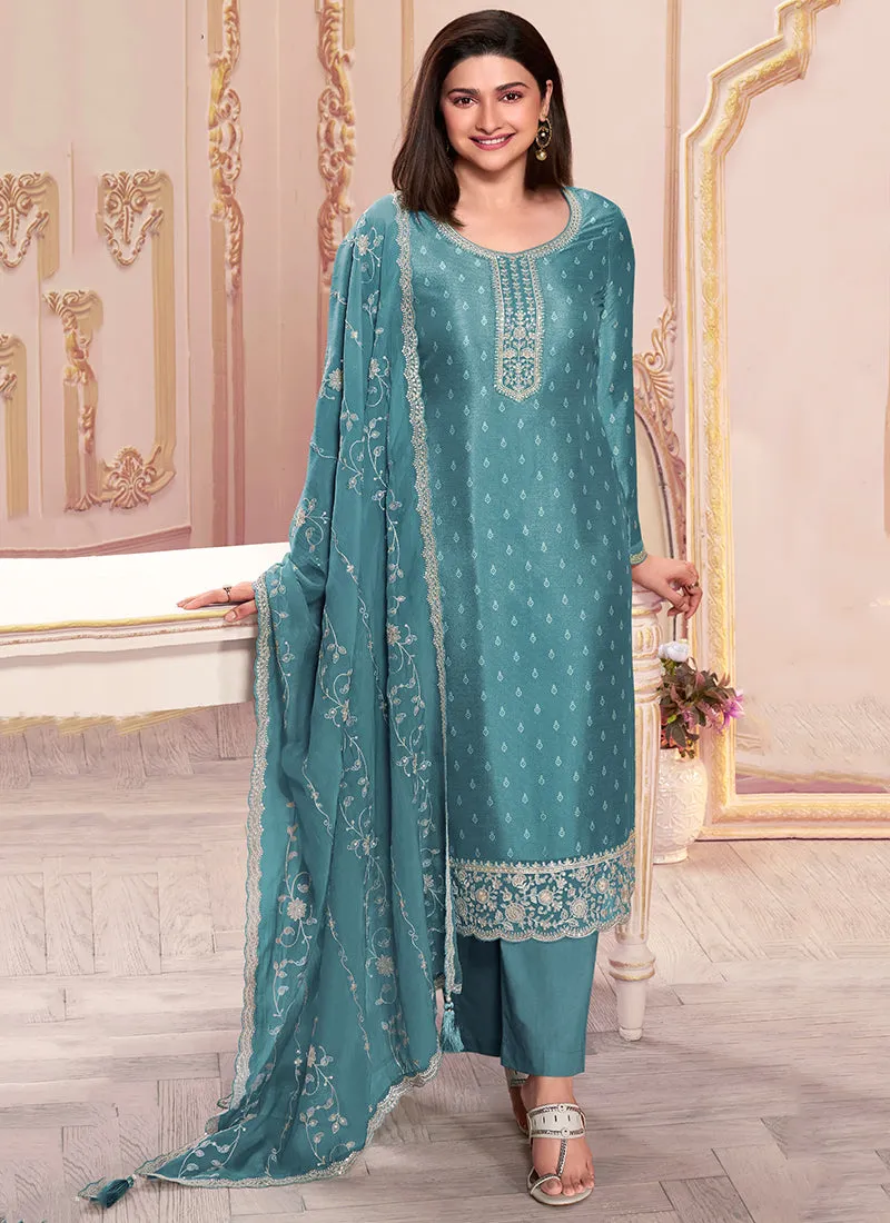 Blue Reshamkari Embroidery Silk Salwar Kameez