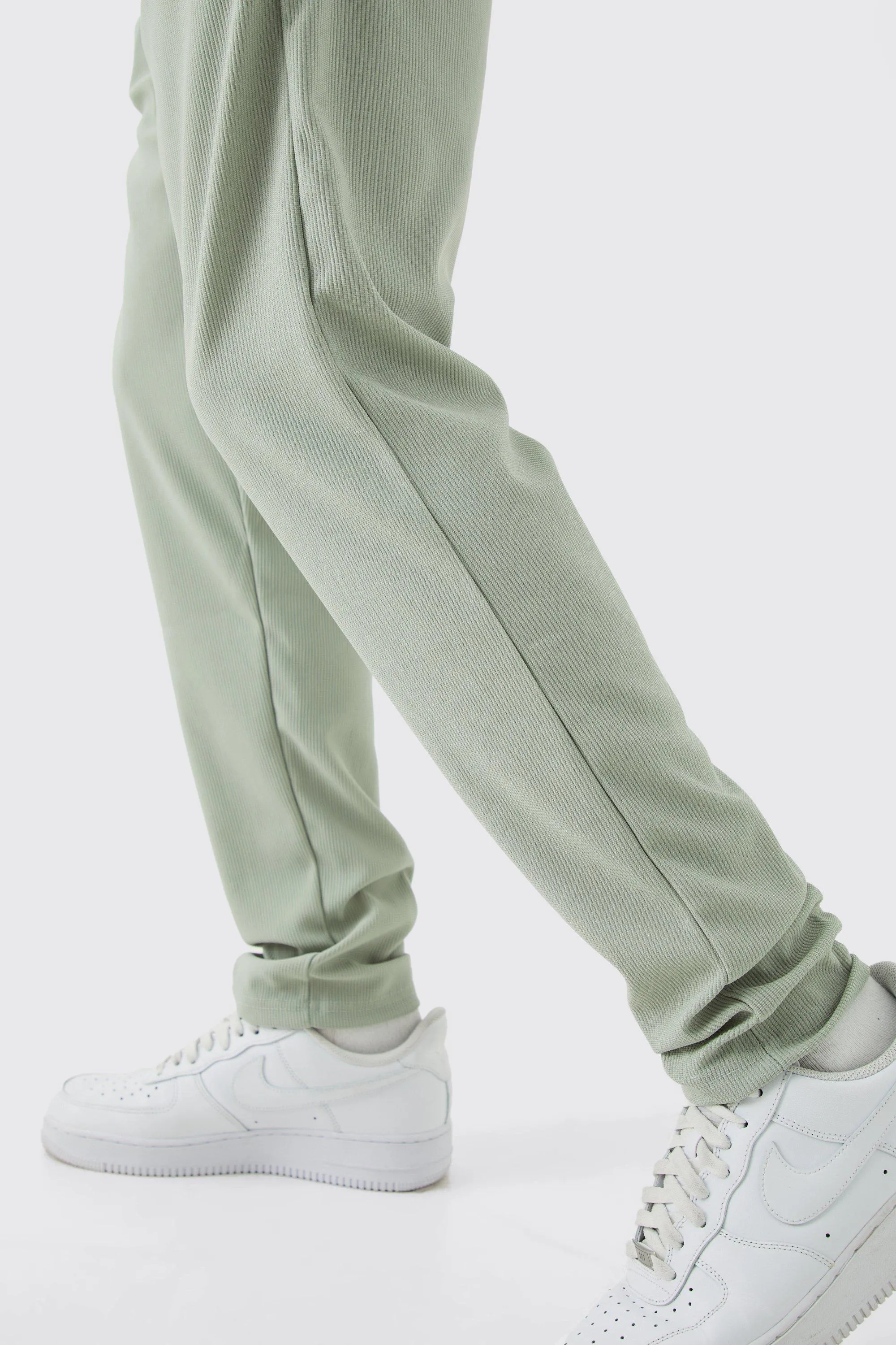 Boohoo Sage Green Tapered Pleated Mens Jogger