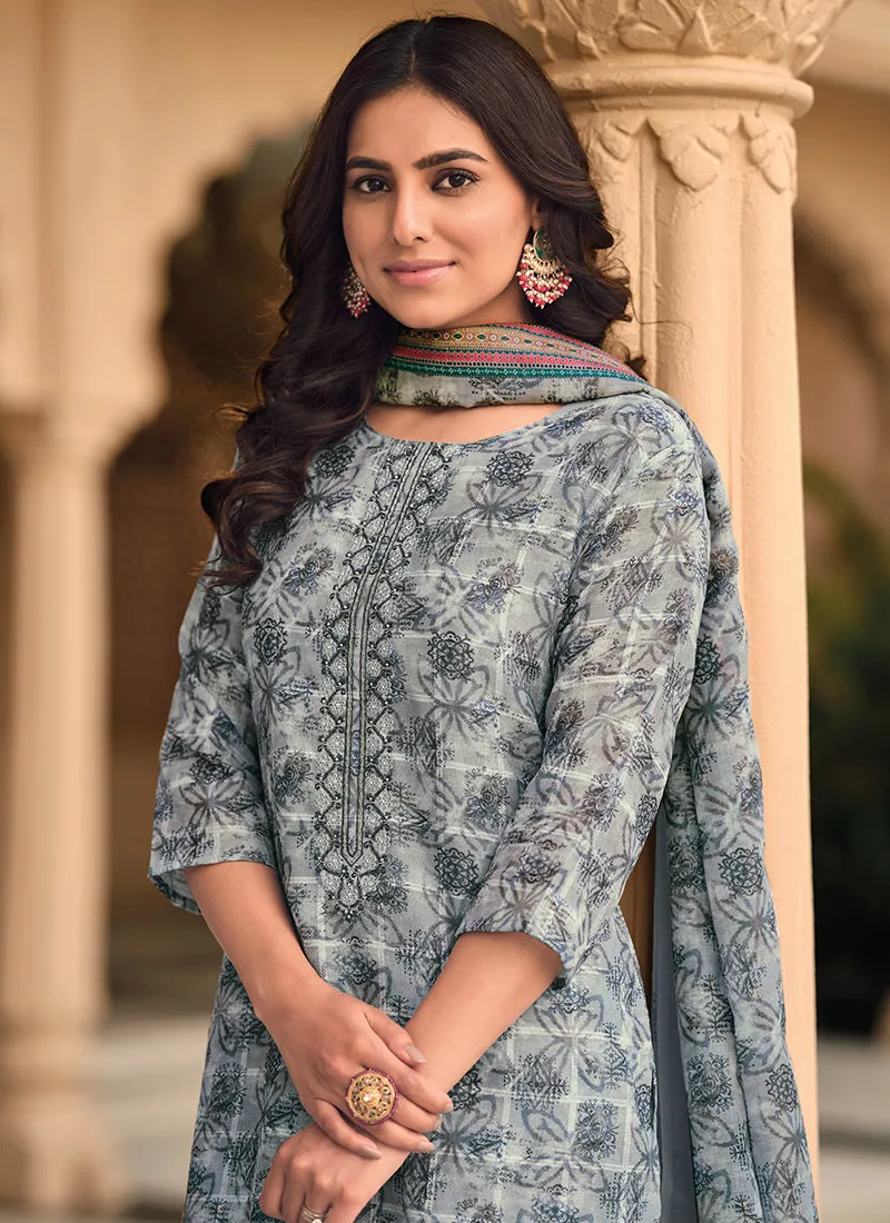 Deep Grey Floral Handwork Embroidery Pakistani Pant Style Suit