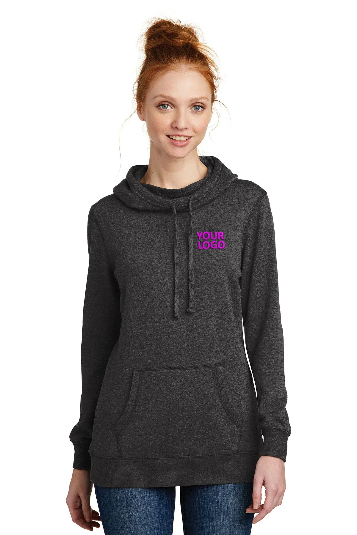 District Made Ladies Lightweight Hoodies, Heathered Black