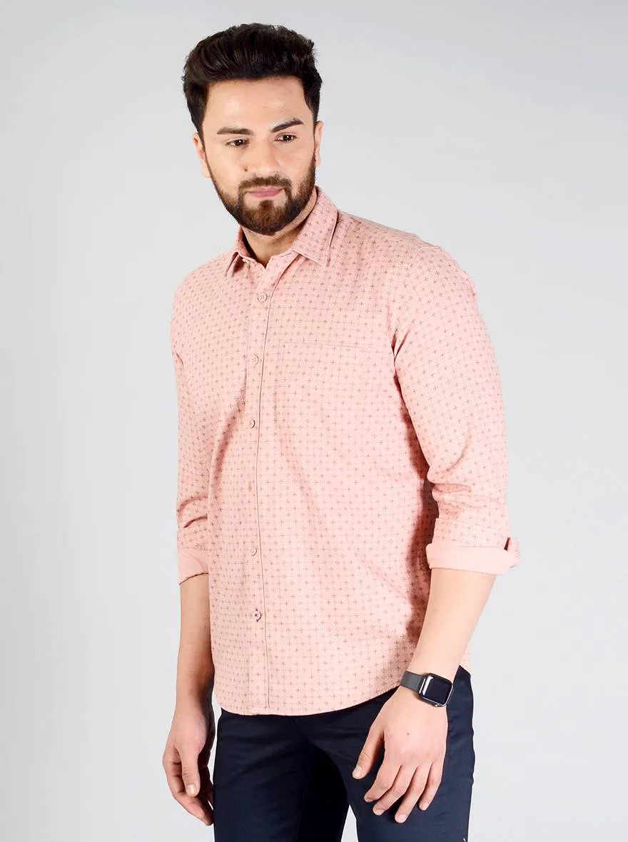 Dusty Pink Printed Slim Fit Casual Shirt | JadeBlue