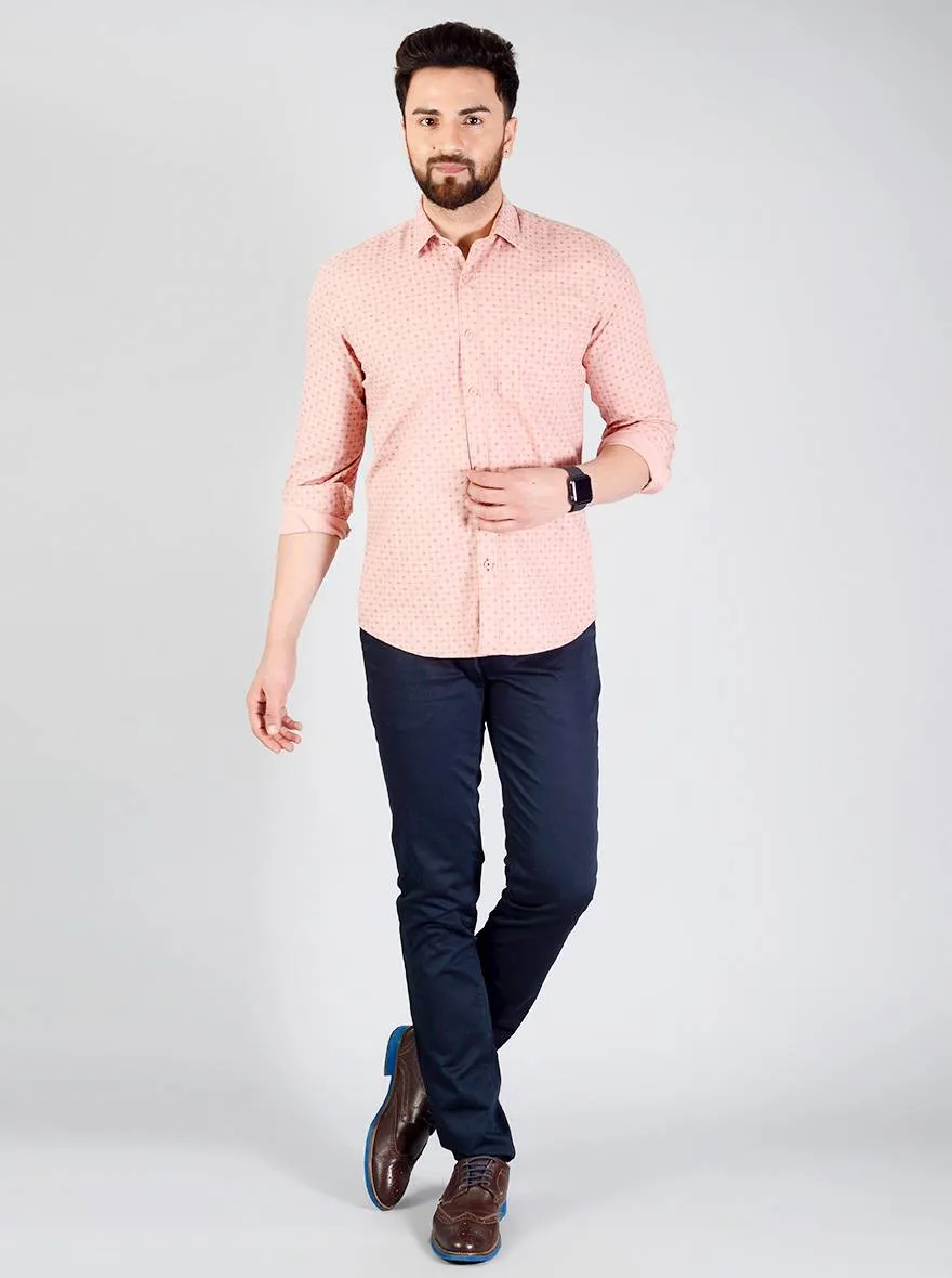 Dusty Pink Printed Slim Fit Casual Shirt | JadeBlue