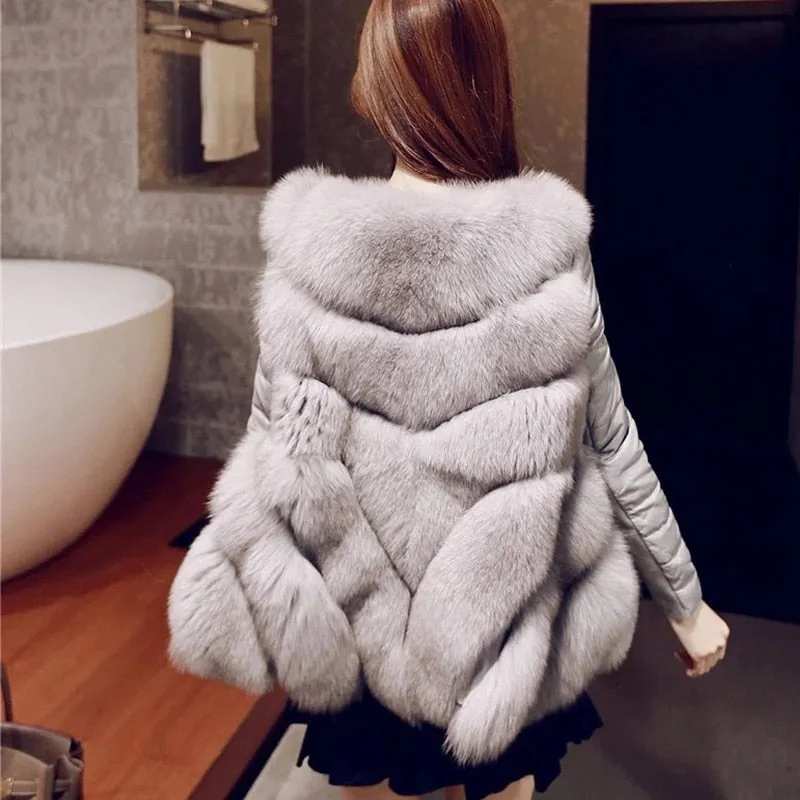 Faux Fur Vest with Faux Leather Sleeve