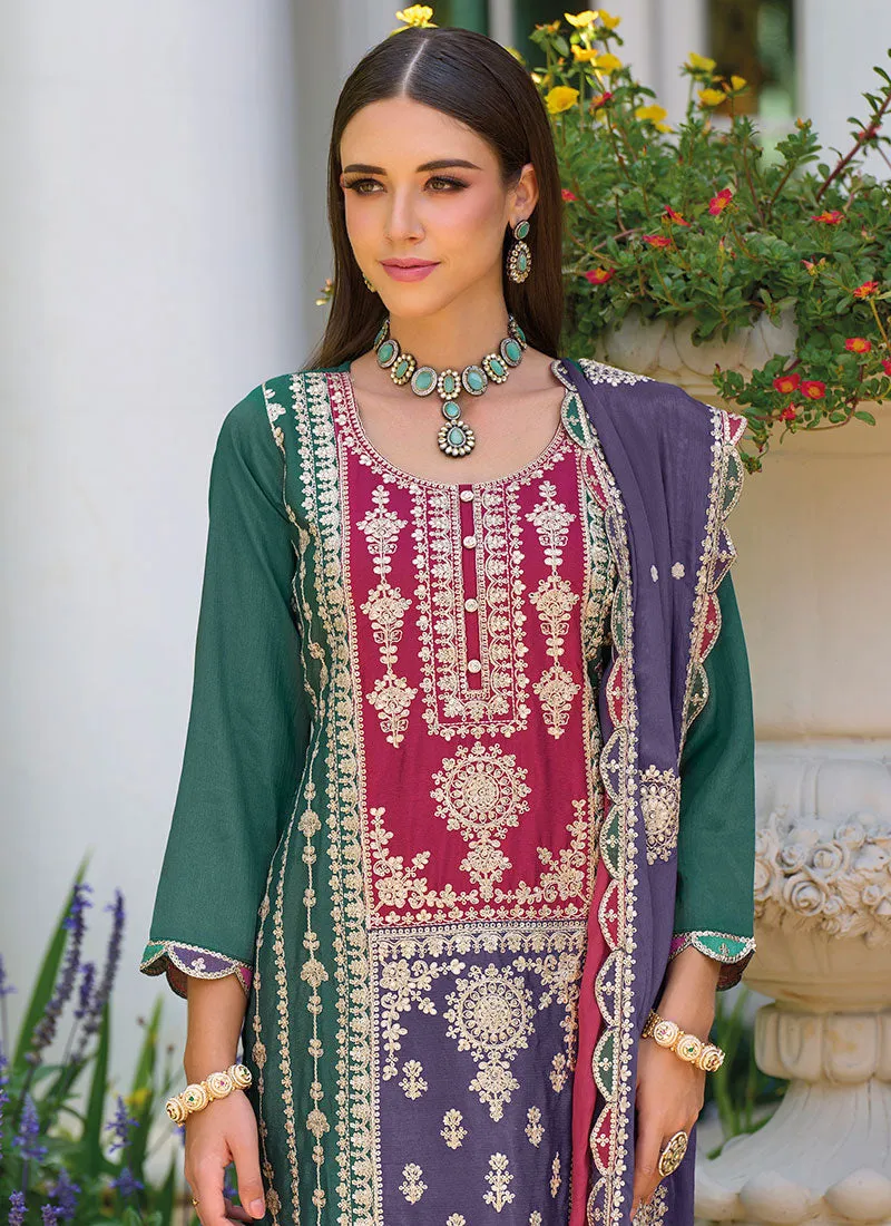 Green Purple Multi Embroidery Traditional Pakistani Salwar Suit