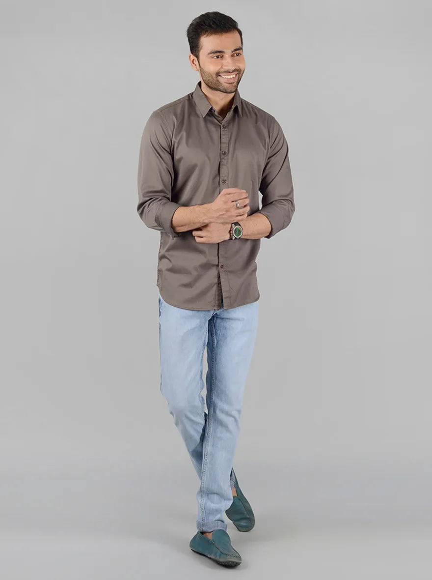 Grey Solid Slim Fit Casual Shirt | JadeBlue