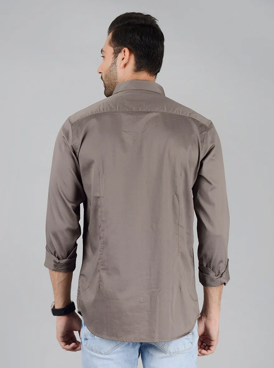 Grey Solid Slim Fit Casual Shirt | JadeBlue