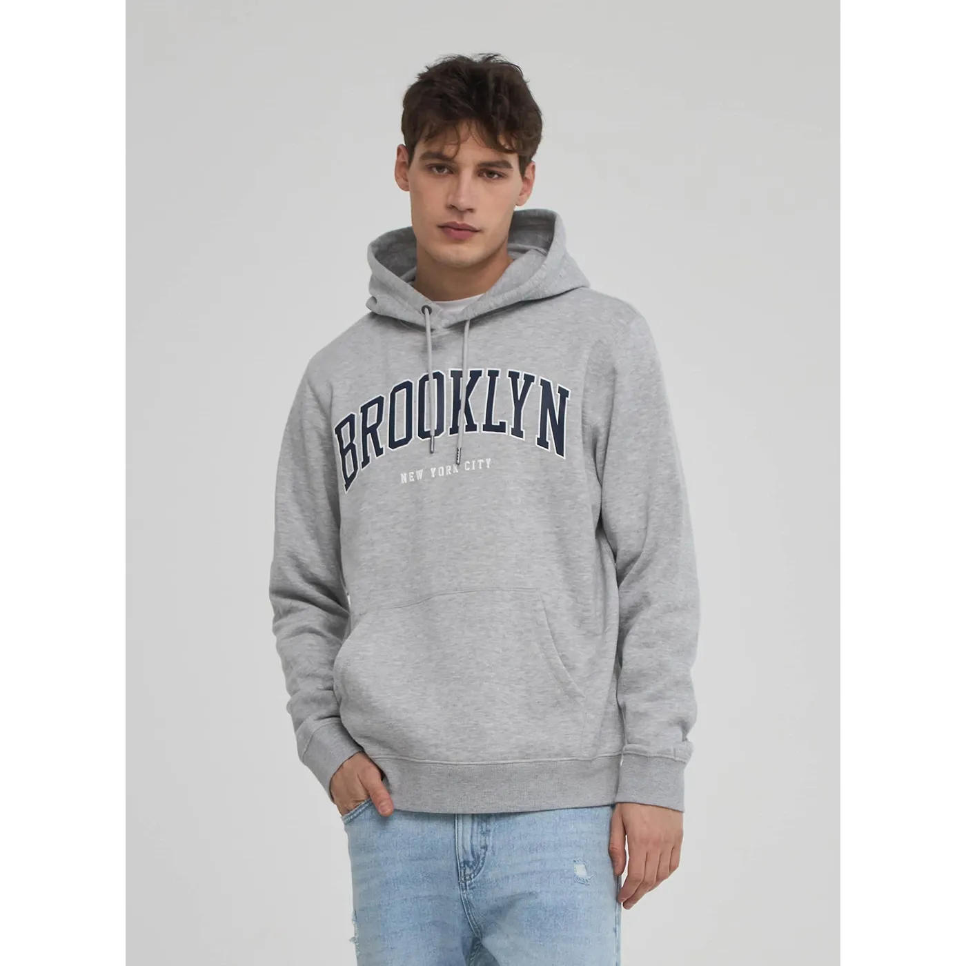 Grey Sports Print Hooded Sweatshirt