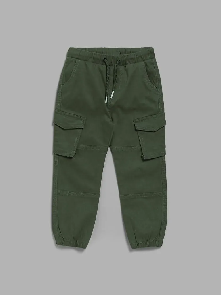 HOP Kids Solid Olive Cargo Joggers