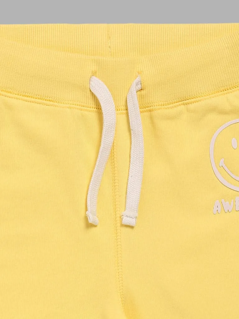 HOP Kids Yellow Smiley Printed Joggers