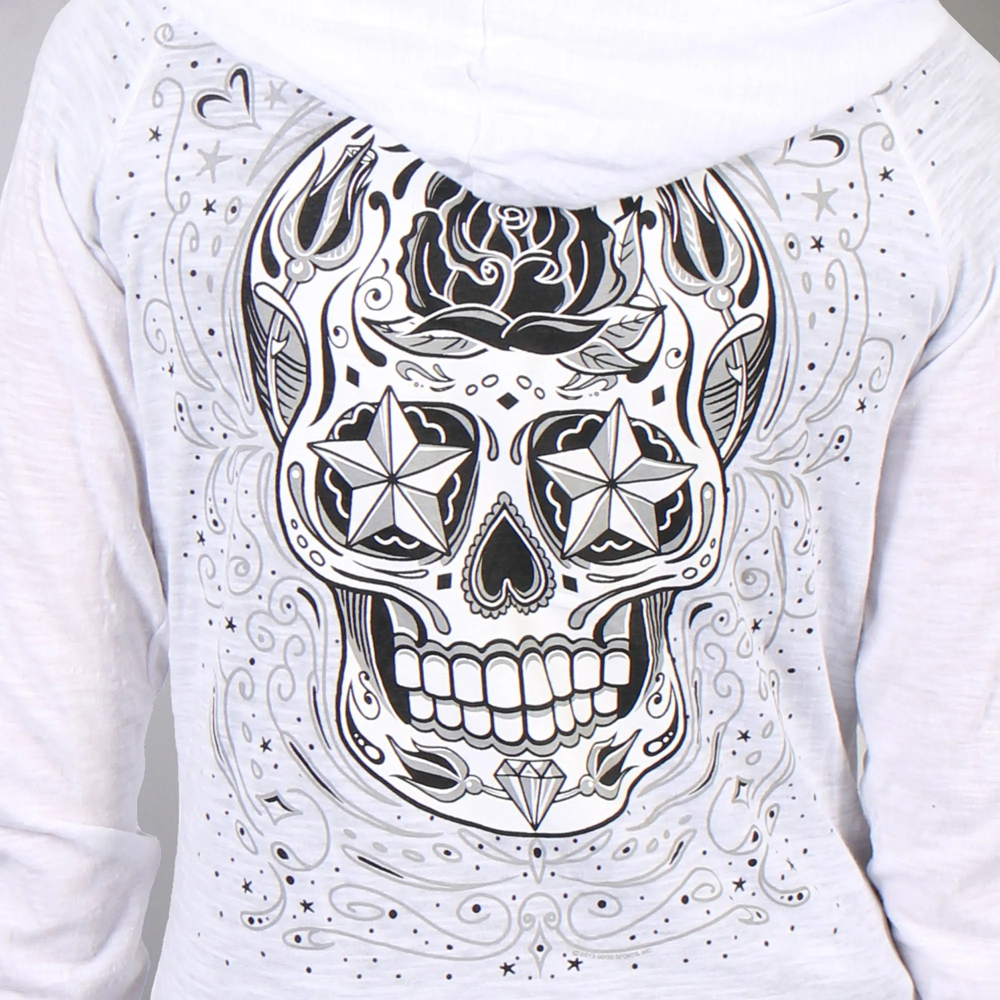 Hot Leathers GLZ4237 Ladies 'Sugar Skull' Lightweight Slubby Hooded White Hoodie