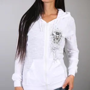 Hot Leathers GLZ4237 Ladies 'Sugar Skull' Lightweight Slubby Hooded White Hoodie