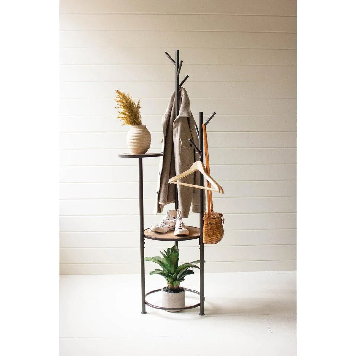 Kalalou - Metal And Wood Coat Rack With Round Shelves