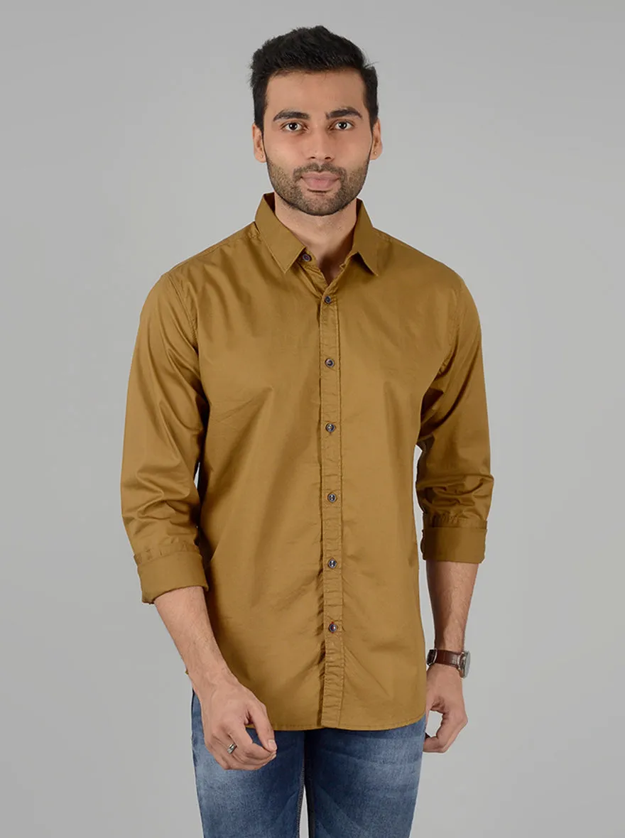 Khaki Solid Slim Fit Casual Shirt | JadeBlue