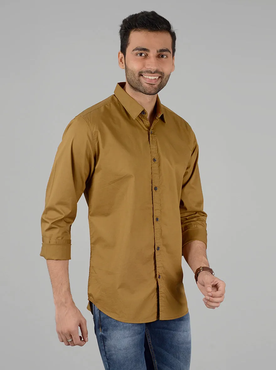 Khaki Solid Slim Fit Casual Shirt | JadeBlue