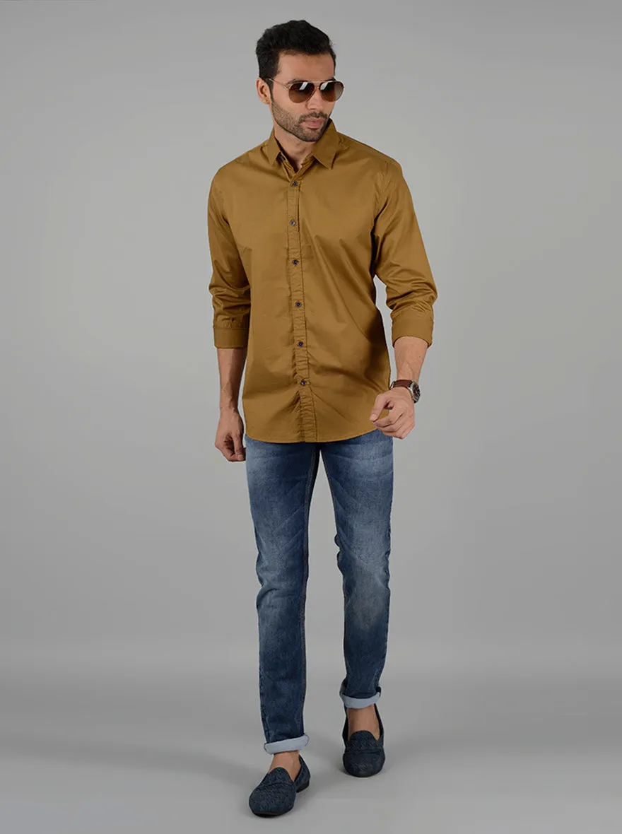 Khaki Solid Slim Fit Casual Shirt | JadeBlue