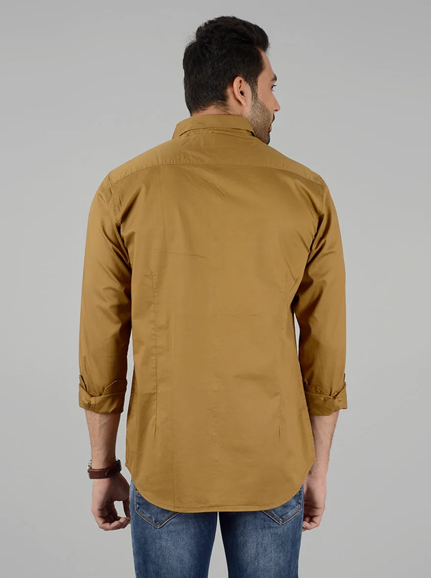 Khaki Solid Slim Fit Casual Shirt | JadeBlue