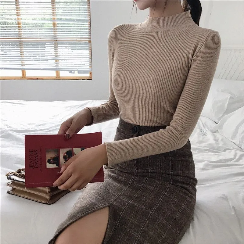 Knitted Turtleneck Sweater Casual Soft Jumper Long Sleeve