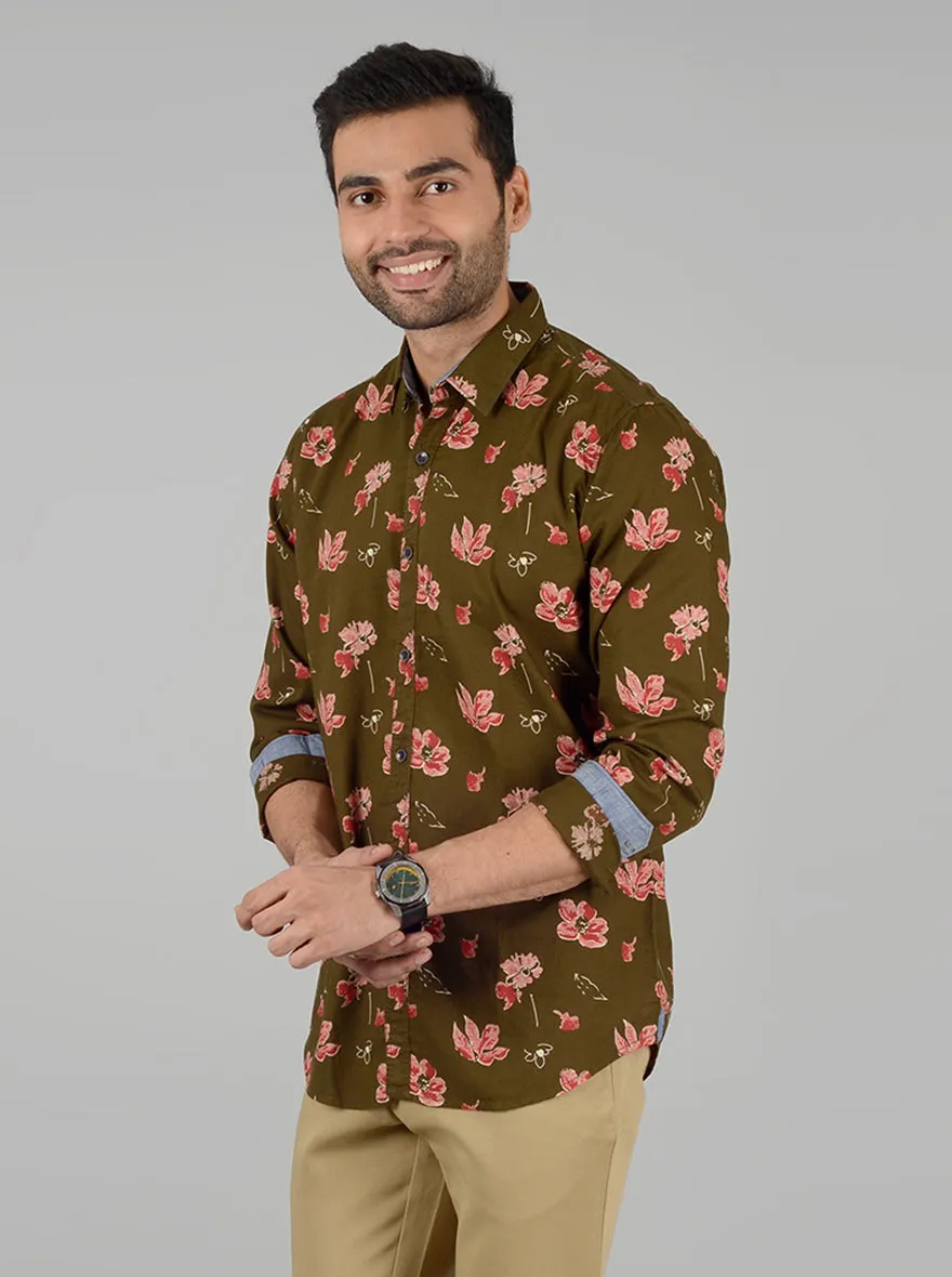 Light Green Printed Slim Fit Casual Shirt | JadeBlue