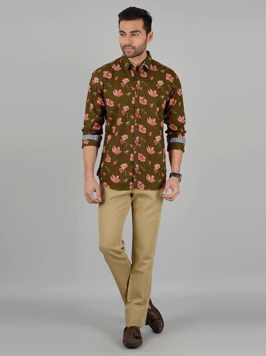 Light Green Printed Slim Fit Casual Shirt | JadeBlue