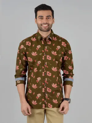 Light Green Printed Slim Fit Casual Shirt | JadeBlue