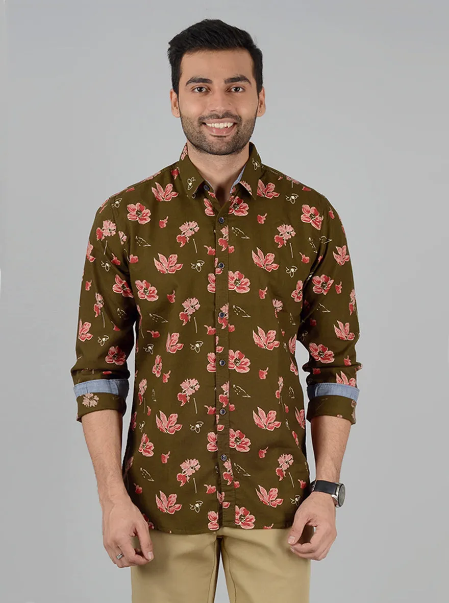 Light Green Printed Slim Fit Casual Shirt | JadeBlue