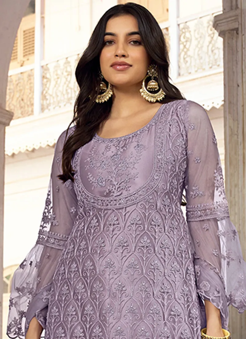 Lilac Purple Embroidery Pakistani Pant Style Suit