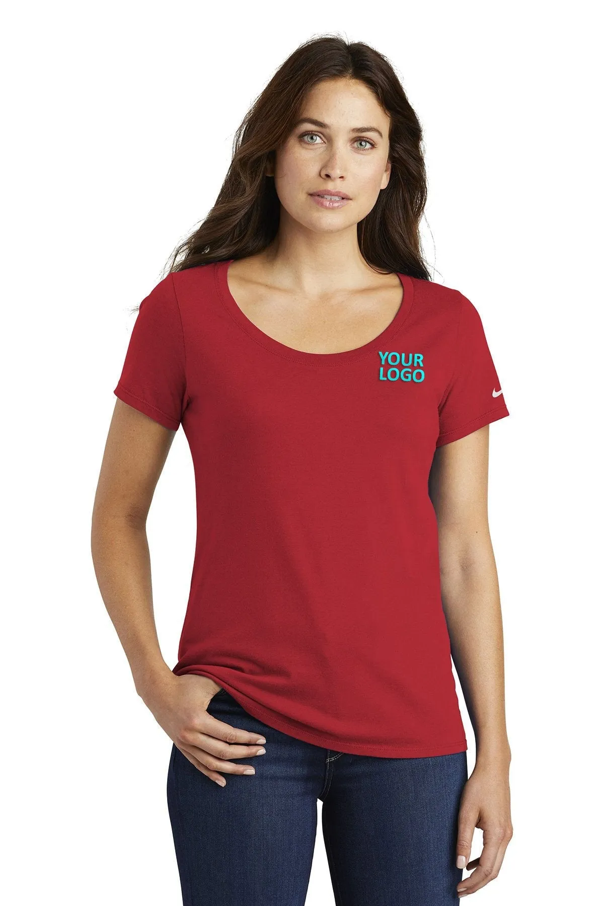 Nike Ladies Core Cotton Scoop Neck Customized Tees, Gym Red