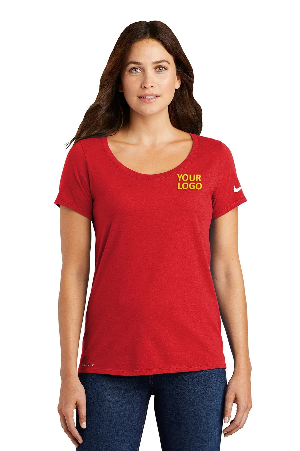 Nike Ladies Dri-FIT Scoop Neck Customized Tees, University Red