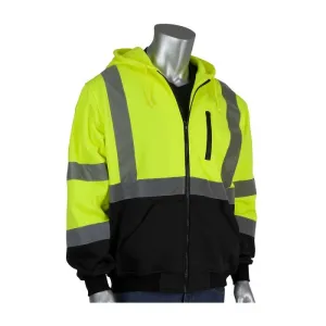 PIP 323-1370B-LY ANSI Type R Class 3 Full Zip Hooded Sweatshirt with Black Bottom, Hi Vis Yellow, 1 Each