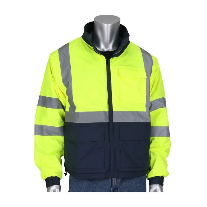 PIP 333-1500-R ANSI Type R3 4 in 1 Reversible Multi-Seasonal Windbreaker with Dark Gray Bottom, Hi Vis Yellow, 1 Each