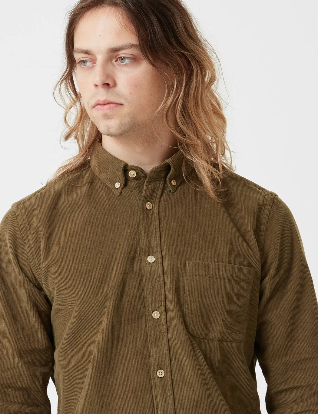 Portuguese Flannel Lobo Shirt (Cord) - Olive Green