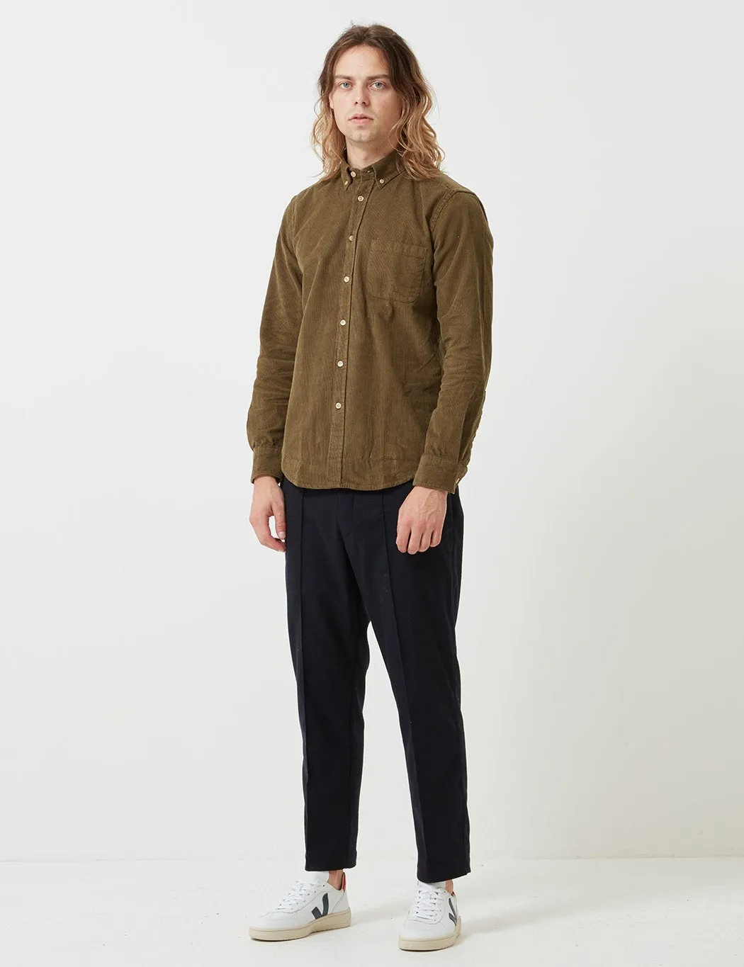 Portuguese Flannel Lobo Shirt (Cord) - Olive Green