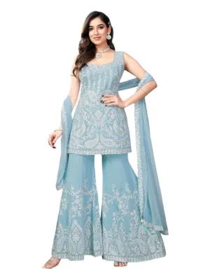 Powder blue embroidered sharara set