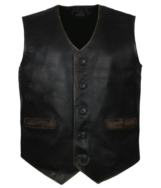 Purchase Men's Skull and Crossbones Black Leather Motorcycle Vest For Sale