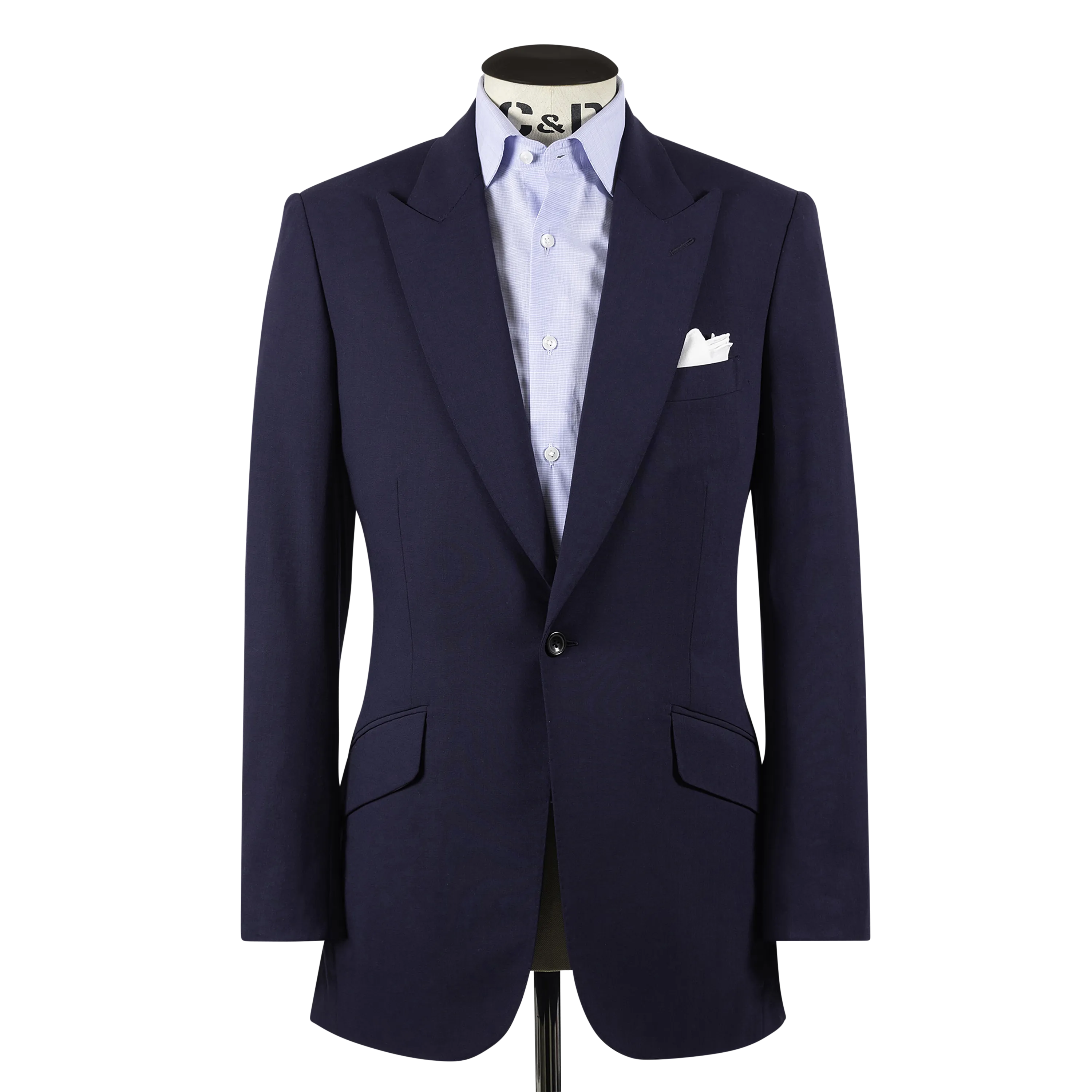 Single Breasted Peak Lapel Suit in Mid Blue Tropical Wool