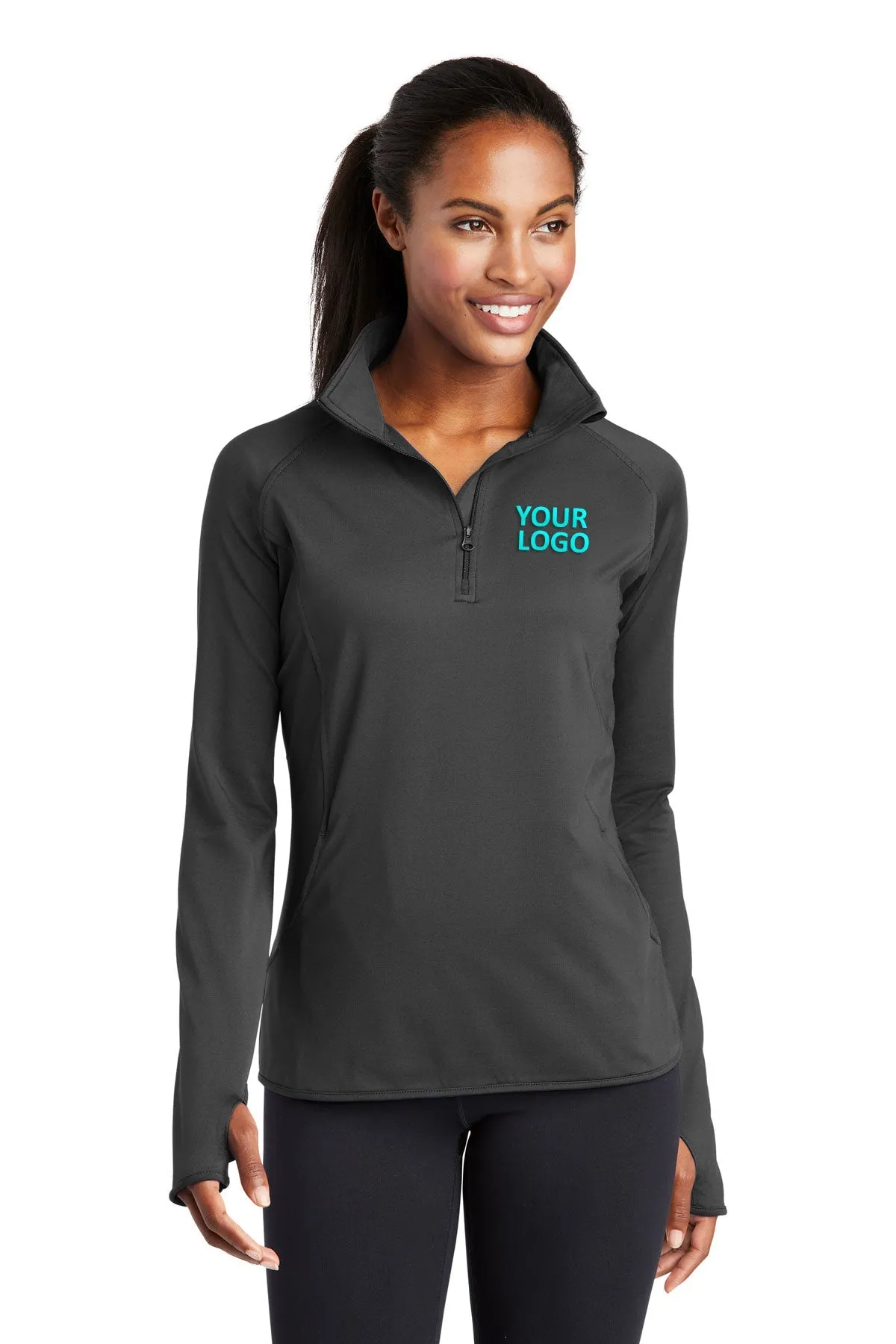 Sport-Tek Ladies Sport-Wick Stretch Customized 1/2-Zip Pullovers, Charcoal Grey