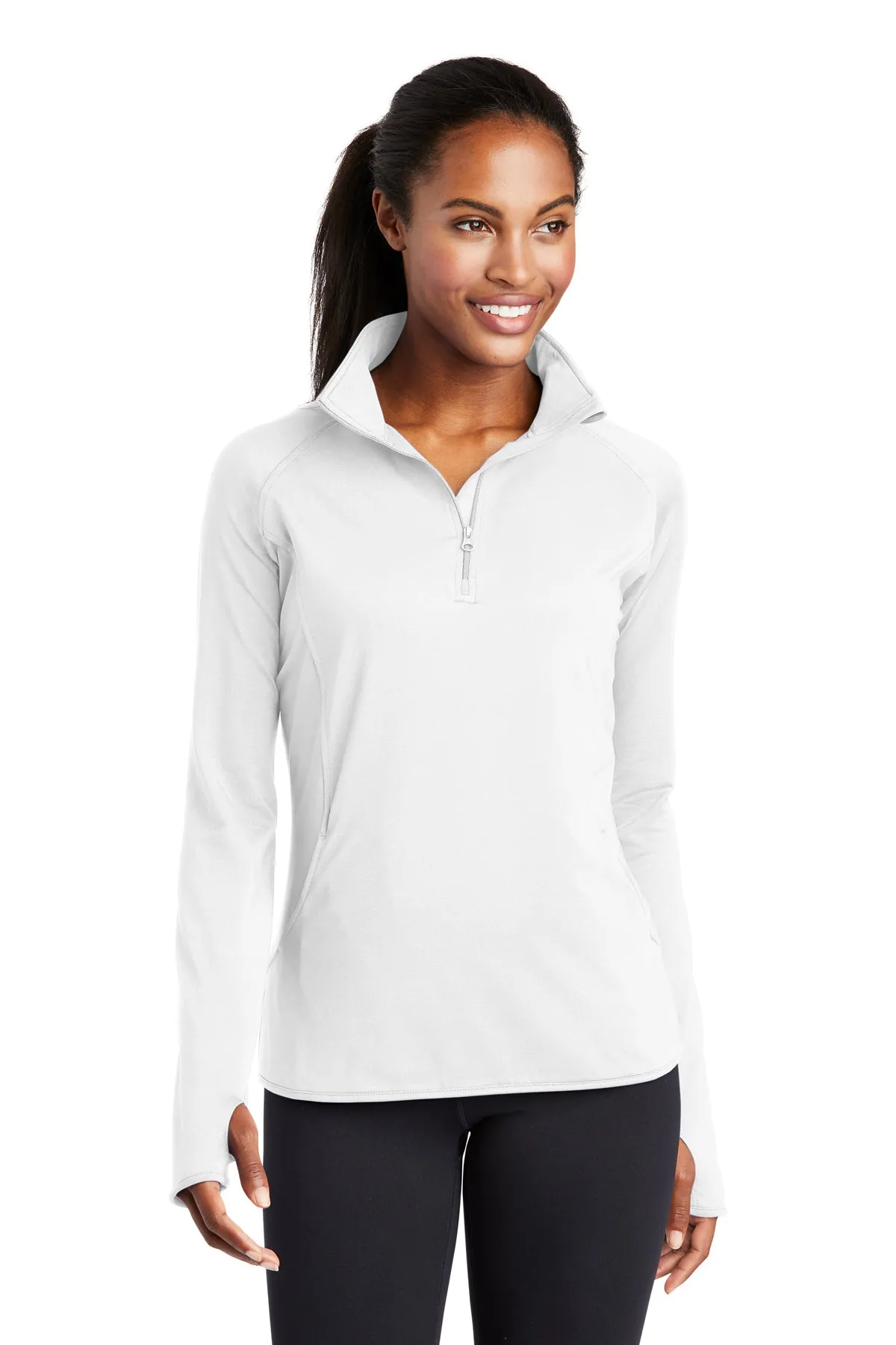 Sport-Tek Ladies Sport-Wick Stretch Customized 1/2-Zip Pullovers, White