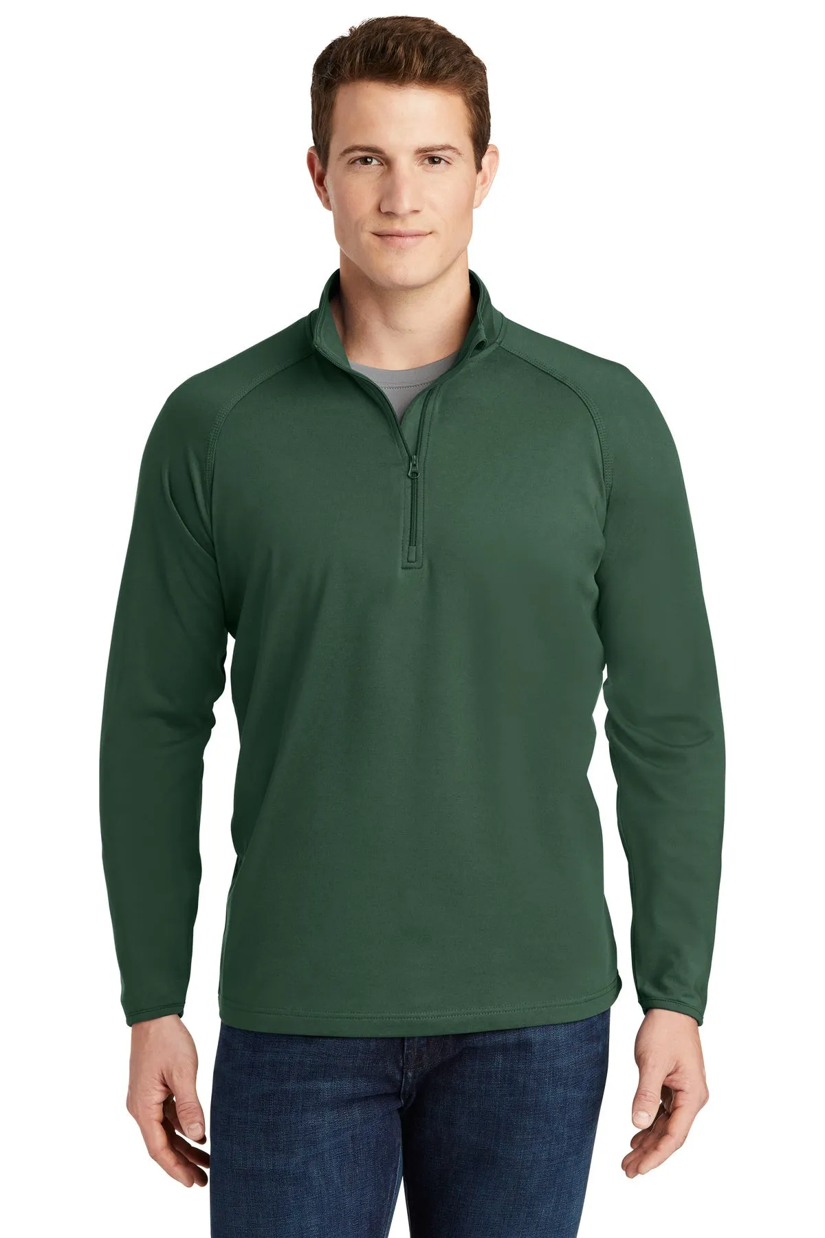 Sport-Tek Sport-Wick Stretch Branded 1/2-Zip Pullovers, Forest Green