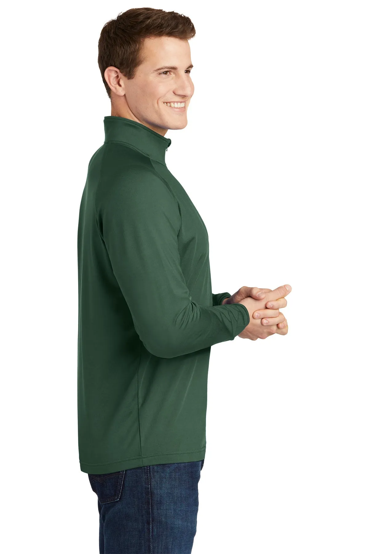 Sport-Tek Sport-Wick Stretch Branded 1/2-Zip Pullovers, Forest Green