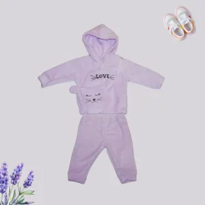 Text Printed Hoodie with Joggers Set - Purple