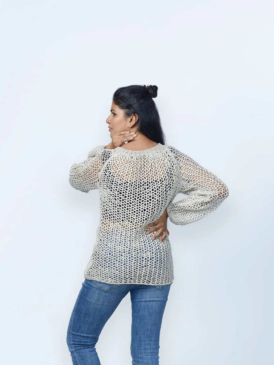 White Jaali Hemp Cotton Sweater