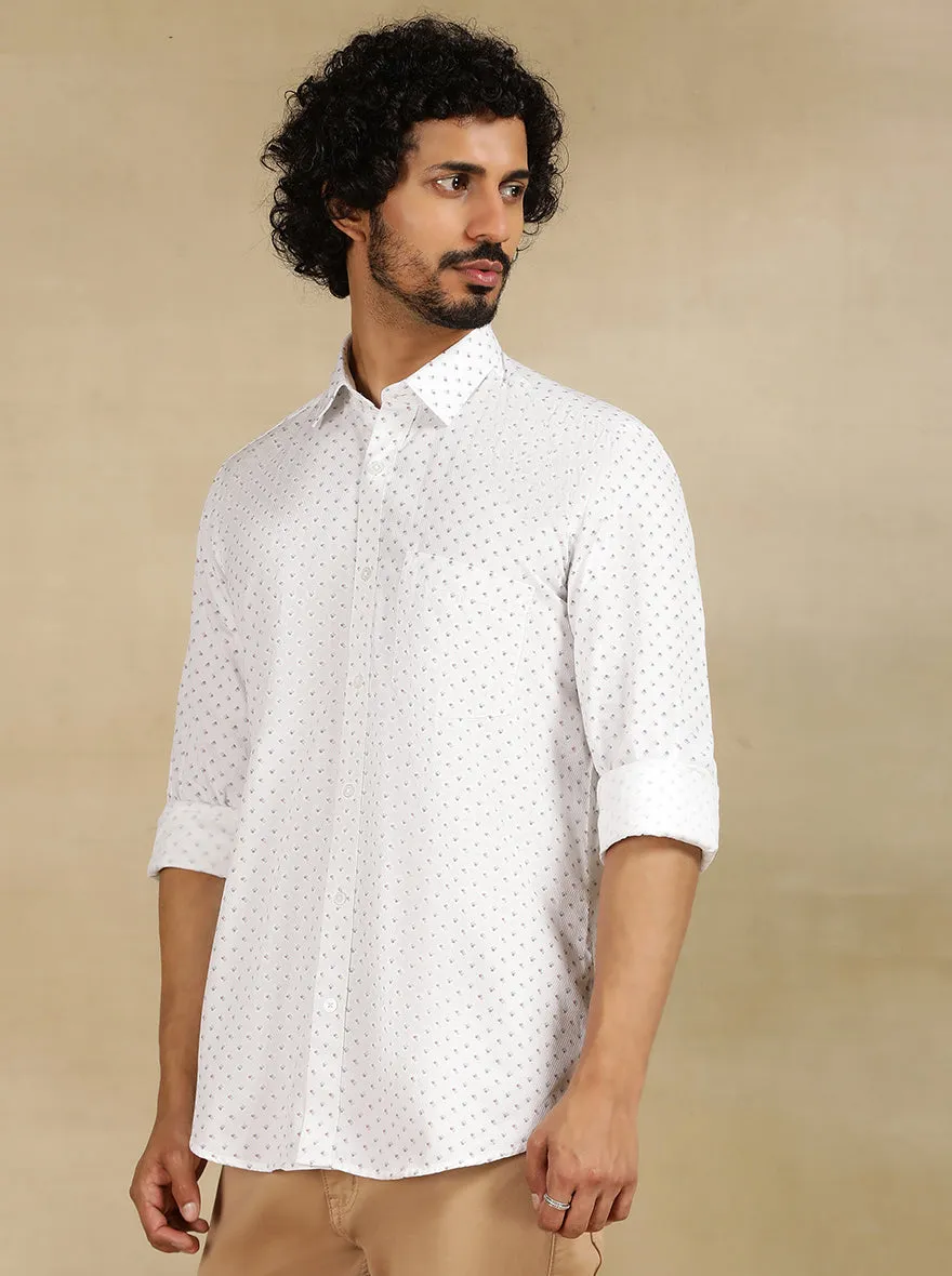 White Printed Tailored Fit Semi Casual Shirt | JadeBlue