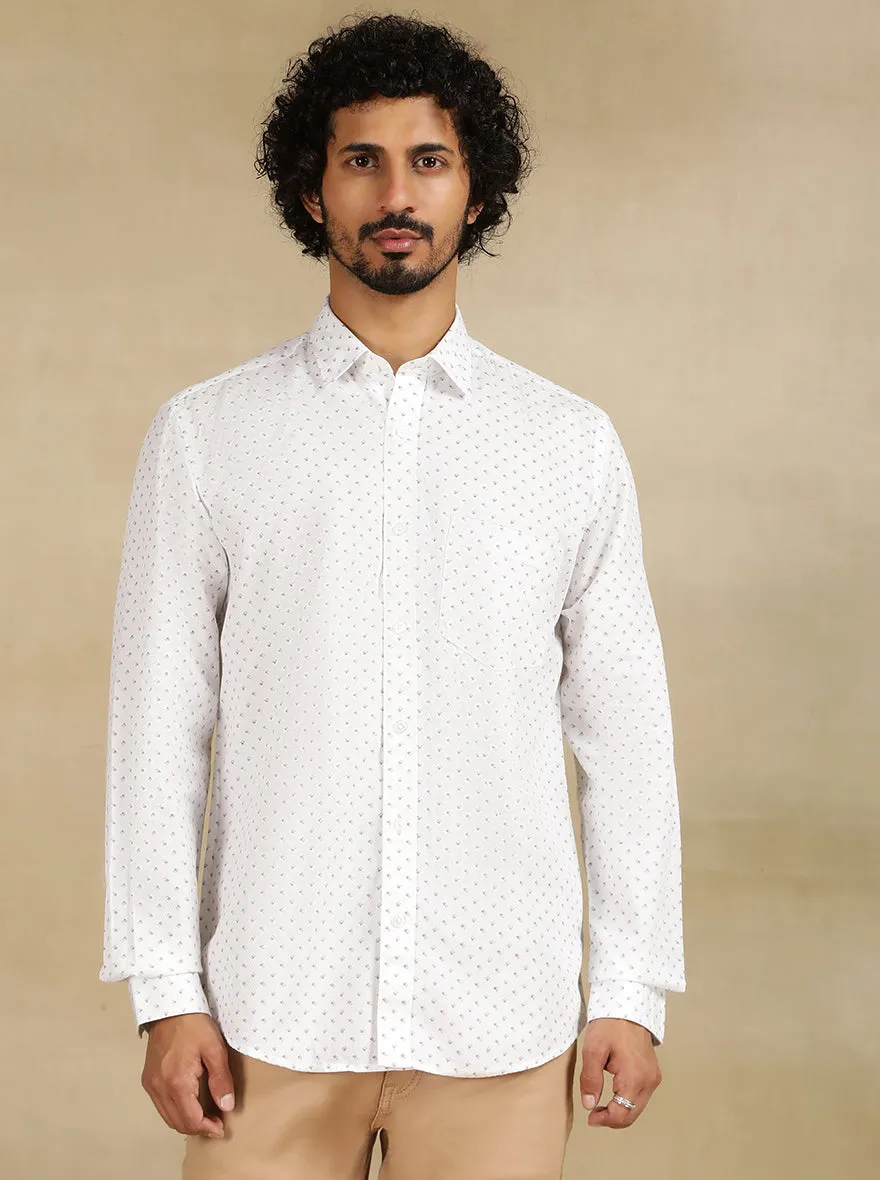 White Printed Tailored Fit Semi Casual Shirt | JadeBlue