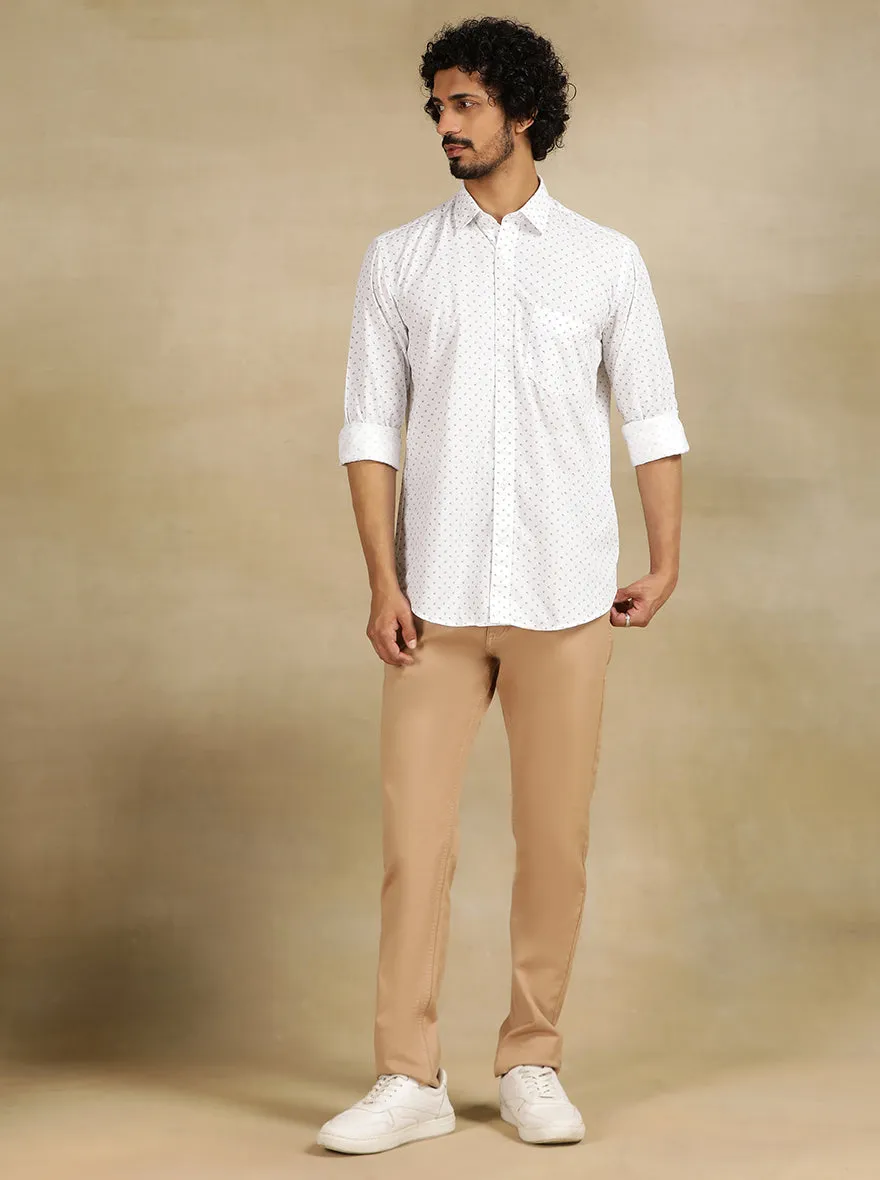 White Printed Tailored Fit Semi Casual Shirt | JadeBlue