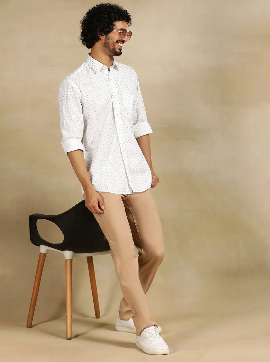 White Printed Tailored Fit Semi Casual Shirt | JadeBlue