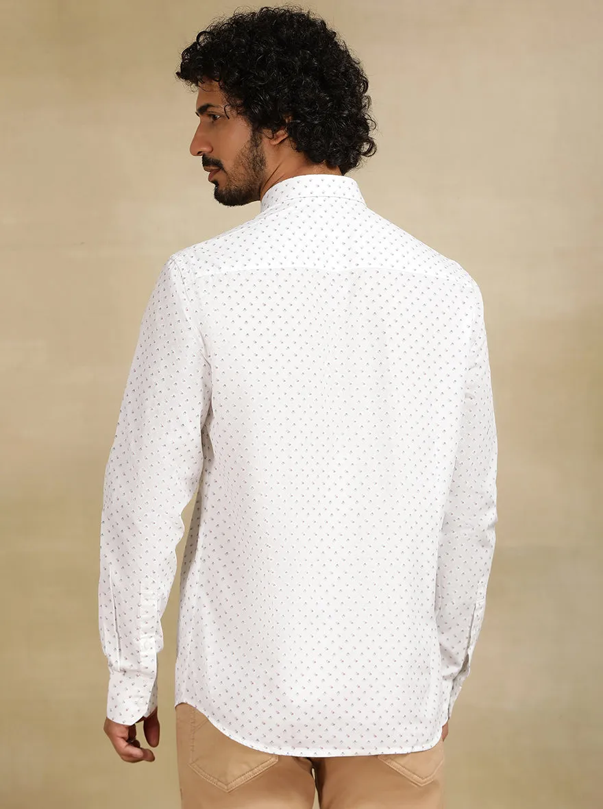 White Printed Tailored Fit Semi Casual Shirt | JadeBlue